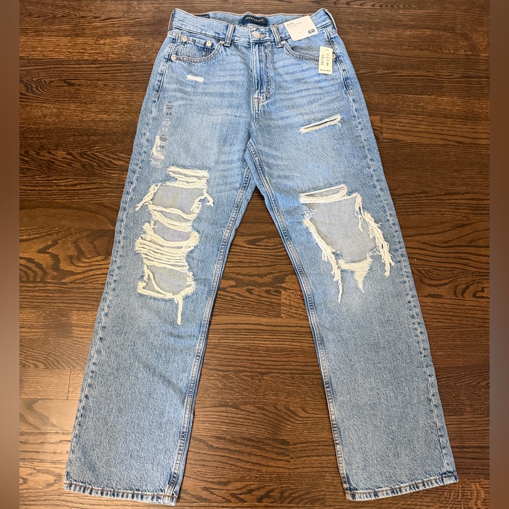 Aeropostale High Rise Distressed Light Blue Women's Jeans